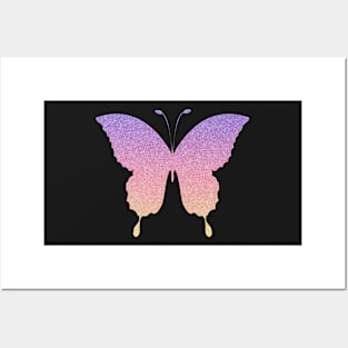 Pastel Sunrise Ombre Faux Glitter Butterfly Posters and Art